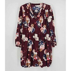 Old Navy Lace up Pintuck Burgundy Floral Cottagecore Style Dress Sz Medium